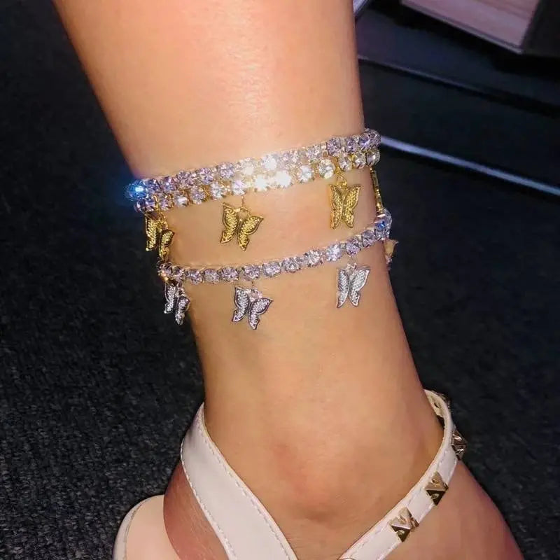 Butterfly Ankle Bracelets for Women, 14K Gold Adjustable Tennis Anklet Alloy Foot Chain Jewelry Girls - JettsJewelers