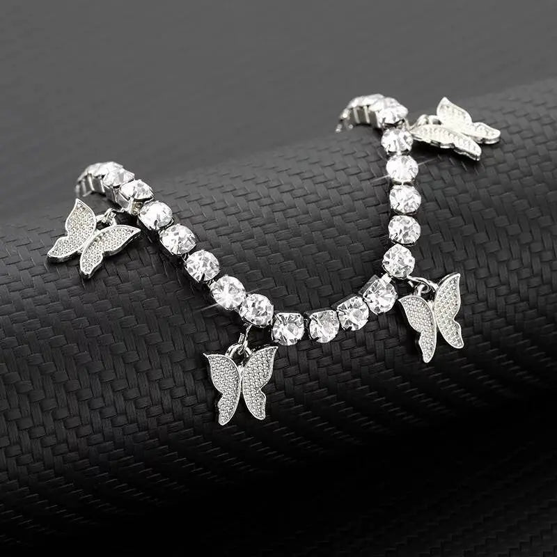 Butterfly Ankle Bracelets for Women, 14K Gold Adjustable Tennis Anklet Alloy Foot Chain Jewelry Girls - JettsJewelers