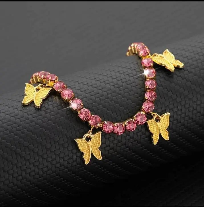 Butterfly Ankle Bracelets for Women, 14K Gold Adjustable Tennis Anklet Alloy Foot Chain Jewelry Girls - JettsJewelers