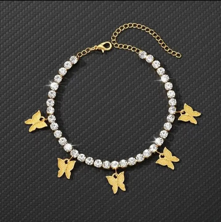Butterfly Ankle Bracelets for Women, 14K Gold Adjustable Tennis Anklet Alloy Foot Chain Jewelry Girls - JettsJewelers