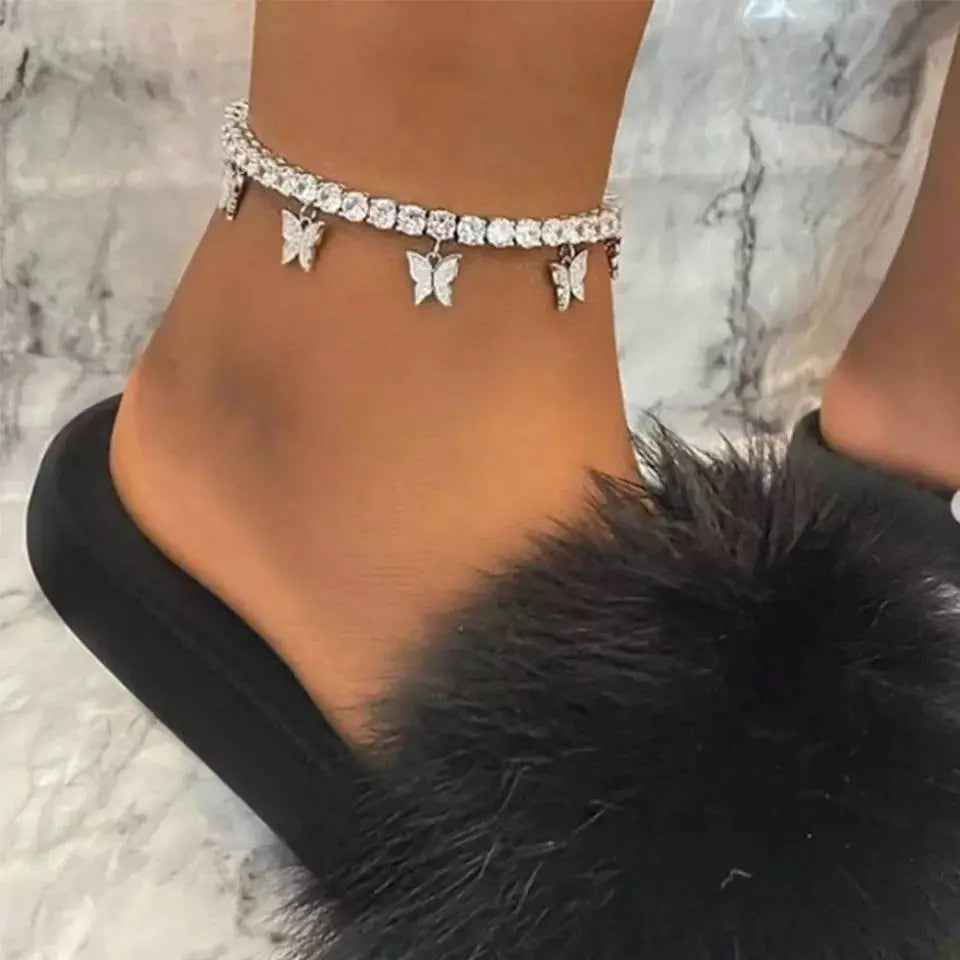 Butterfly Ankle Bracelets for Women, 14K Gold Adjustable Tennis Anklet Alloy Foot Chain Jewelry Girls JettsJewelers