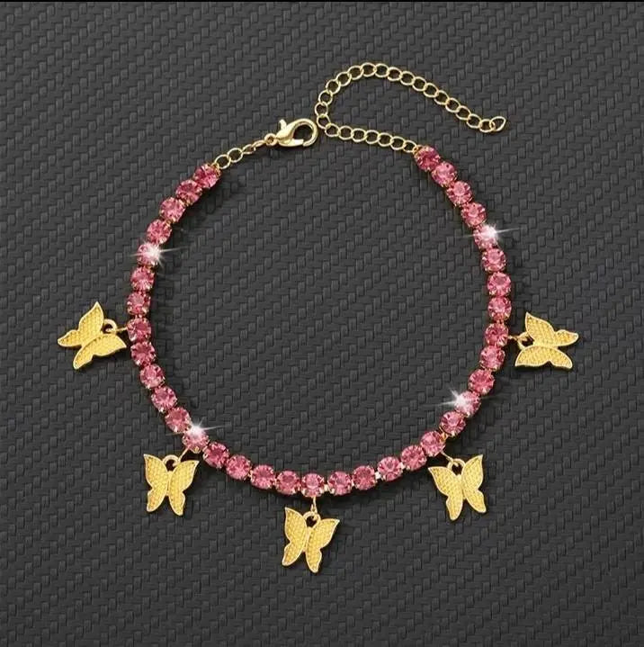 Butterfly Ankle Bracelets for Women, 14K Gold Adjustable Tennis Anklet Alloy Foot Chain Jewelry Girls JettsJewelers