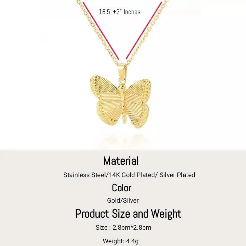 Butterfly Pendant Necklace,Women 14k Gold Plated Handmade Dainty Butterfly Necklace - JettsJewelers