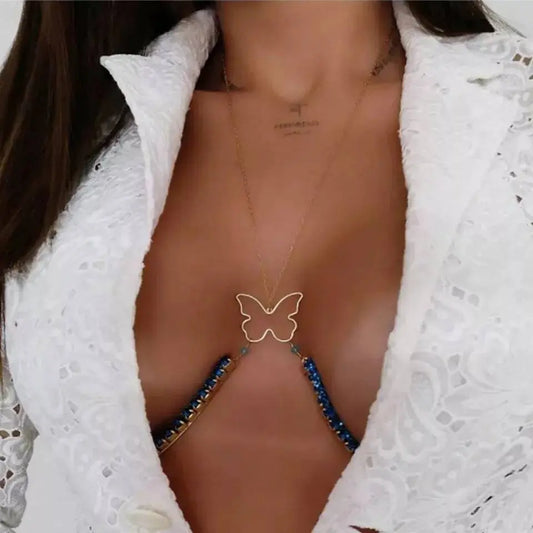 Butterfly Rhinestone Bra Body Chain Sexy Bikini Sapphire Beauty Chest Bracket Bras Chain Nightclub and Partying Body Jewelry for Women JettsJewelers
