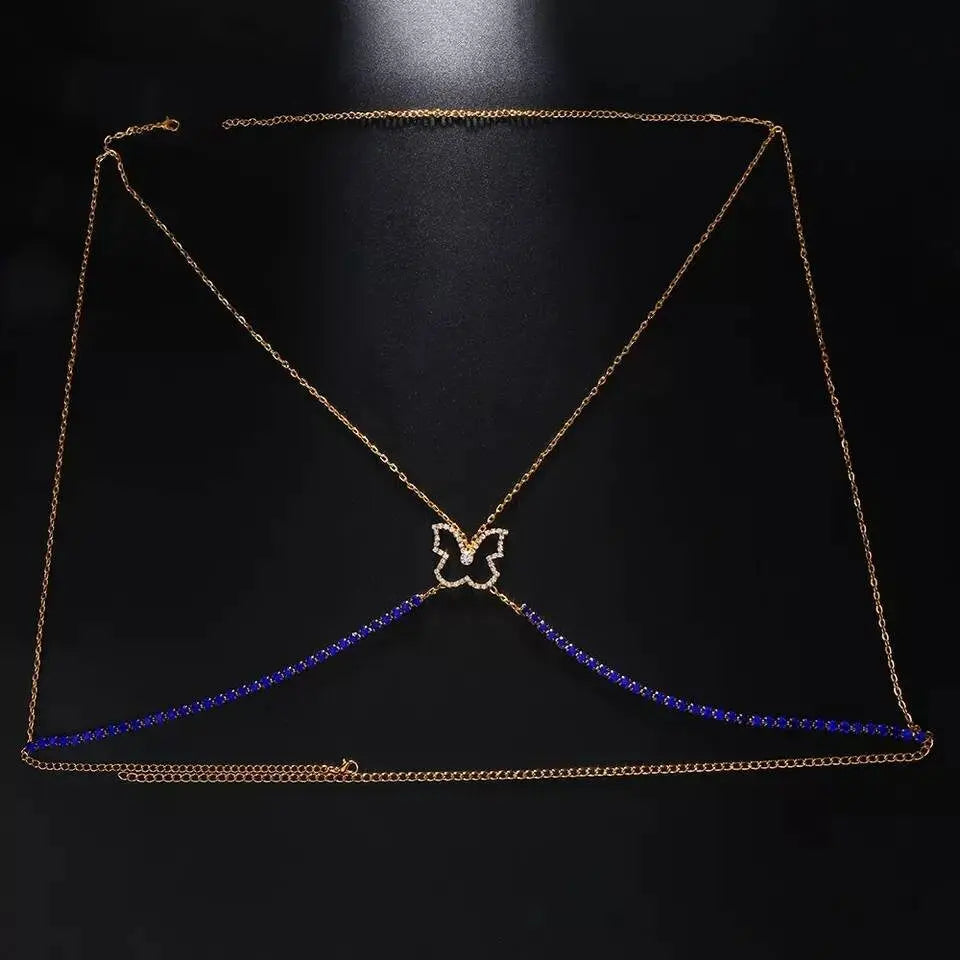 Butterfly Rhinestone Bra Body Chain Sexy Bikini Sapphire Beauty Chest Bracket Bras Chain Nightclub and Partying Body Jewelry for Women JettsJewelers