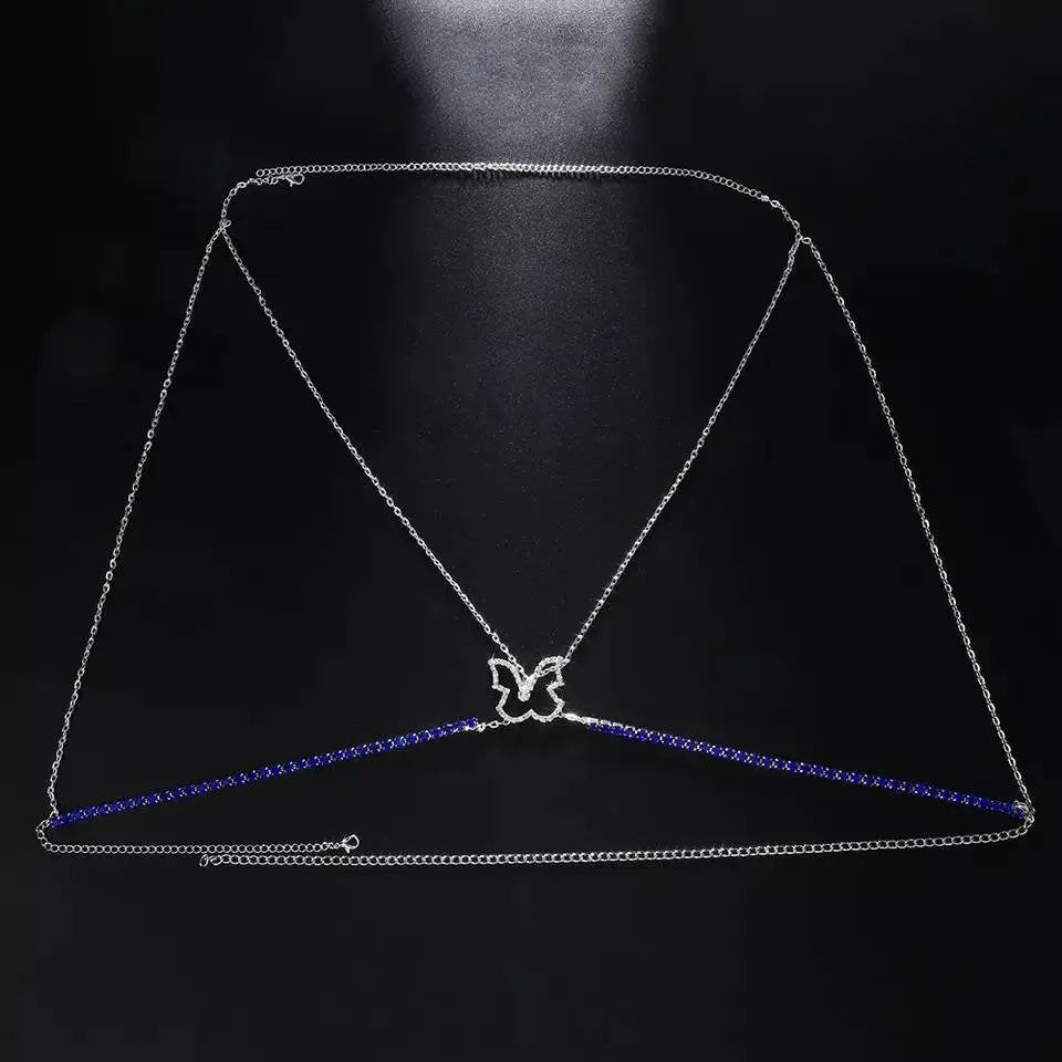 Butterfly Rhinestone Bra Body Chain Sexy Bikini Sapphire Beauty Chest Bracket Bras Chain Nightclub and Partying Body Jewelry for Women JettsJewelers