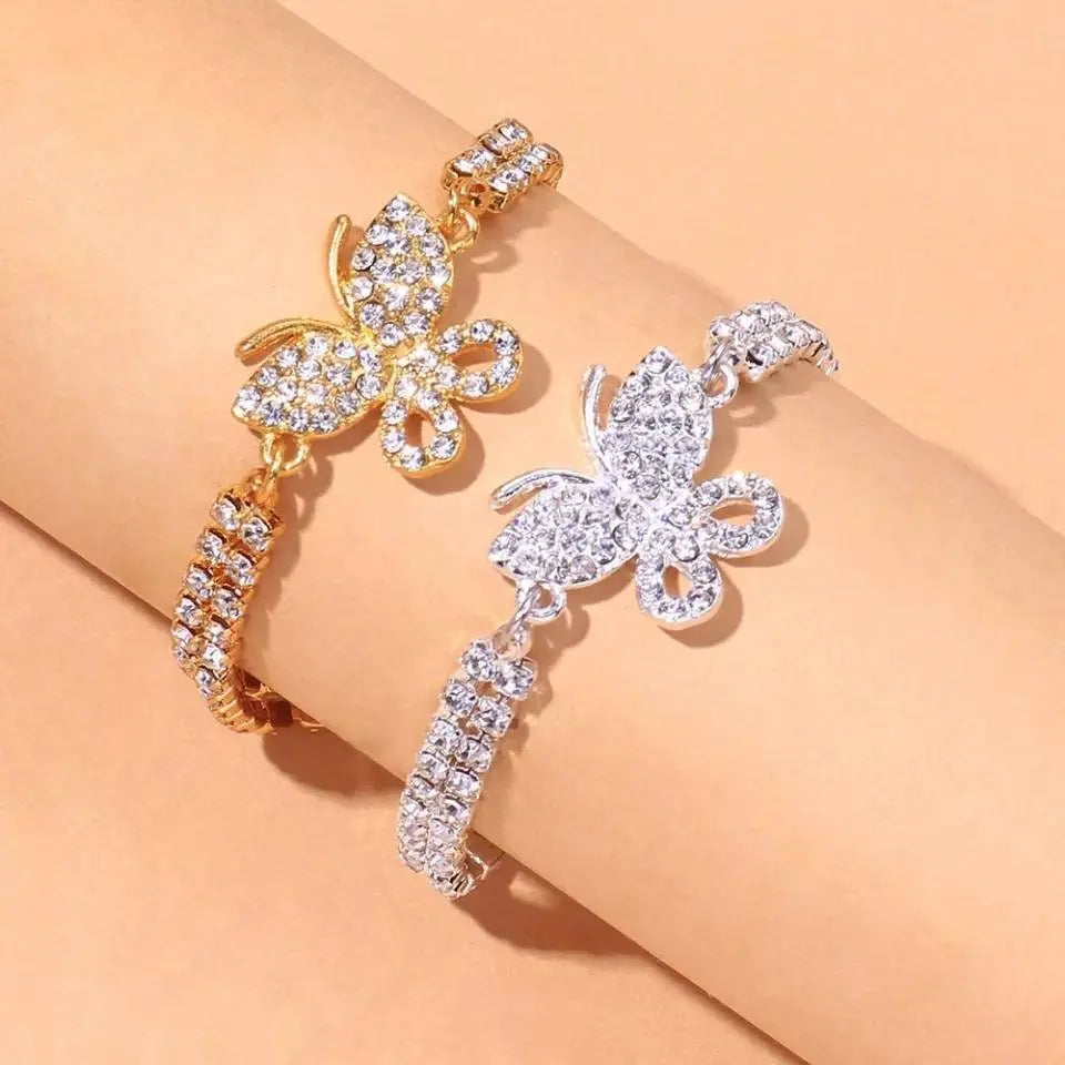 Butterfly Rhinestones Anklet Foot Jewelry for Women Beach Barefoot Chain Bracelet On the Leg Accessories Gift - JettsJewelers