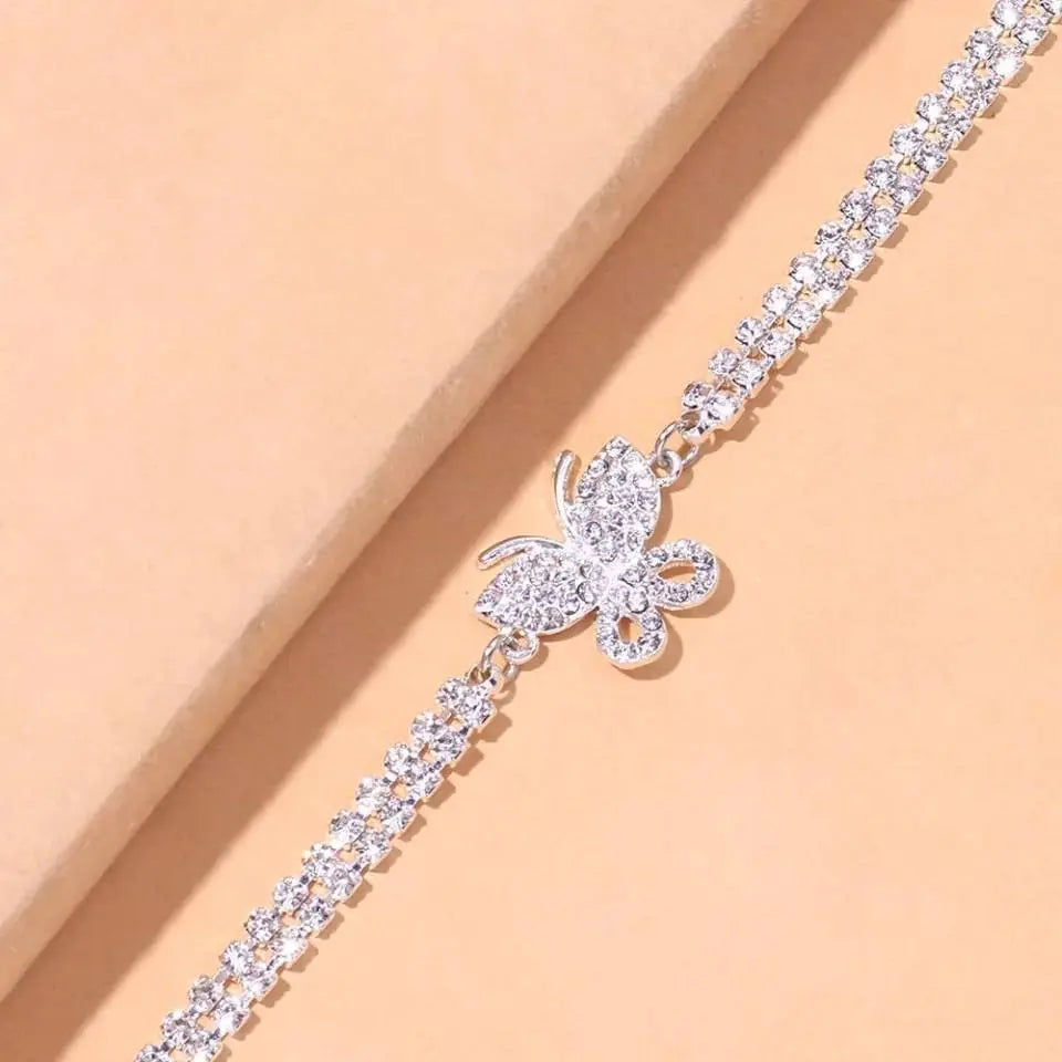 Butterfly Rhinestones Anklet Foot Jewelry for Women Beach Barefoot Chain Bracelet On the Leg Accessories Gift - JettsJewelers