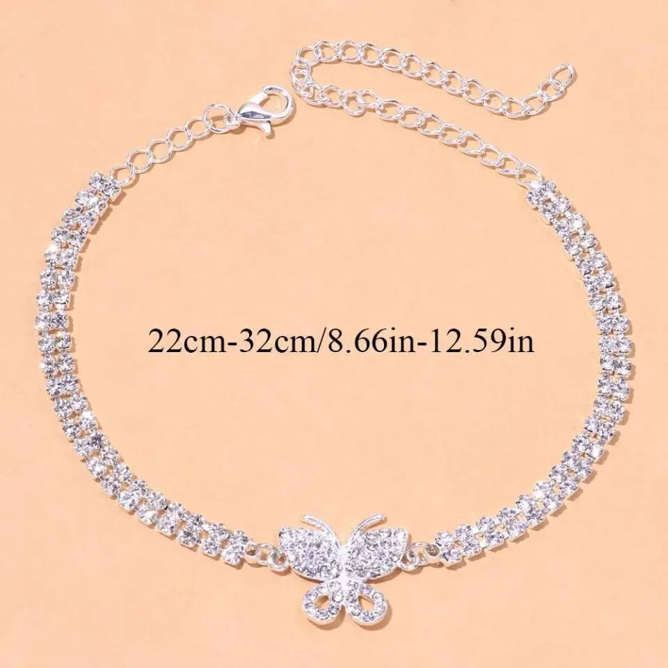Butterfly Rhinestones Anklet Foot Jewelry for Women Beach Barefoot Chain Bracelet On the Leg Accessories Gift - JettsJewelers