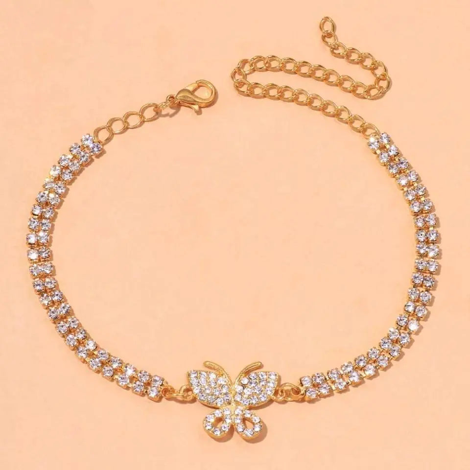 Butterfly Rhinestones Anklet Foot Jewelry for Women Beach Barefoot Chain Bracelet On the Leg Accessories Gift - JettsJewelers