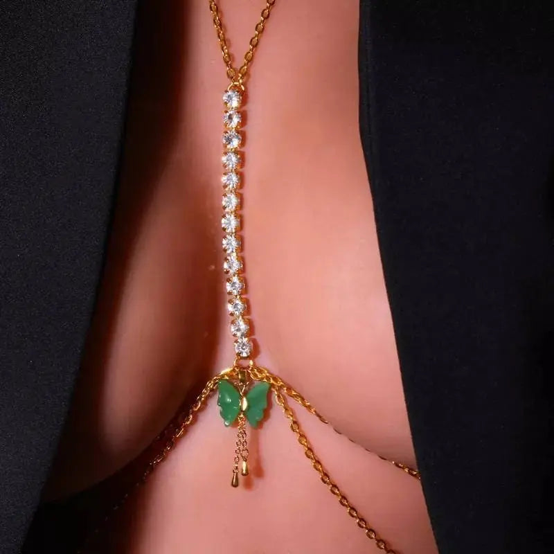 Colored Butterfly Chain Rhinestones Bra Body Sexy Bikini Silver Gold Beauty Chest Bracket Bras Nightclub and Partying Body Jewelry for Women JettsJewelers