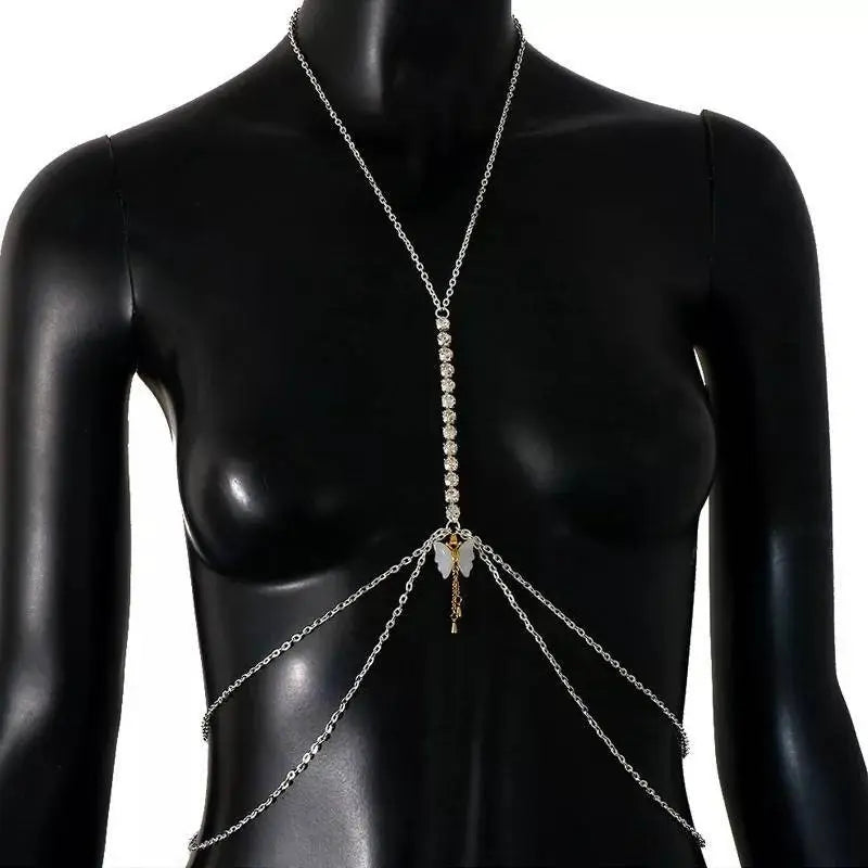 Colored Butterfly Chain Rhinestones Bra Body Sexy Bikini Silver Gold Beauty Chest Bracket Bras Nightclub and Partying Body Jewelry for Women JettsJewelers