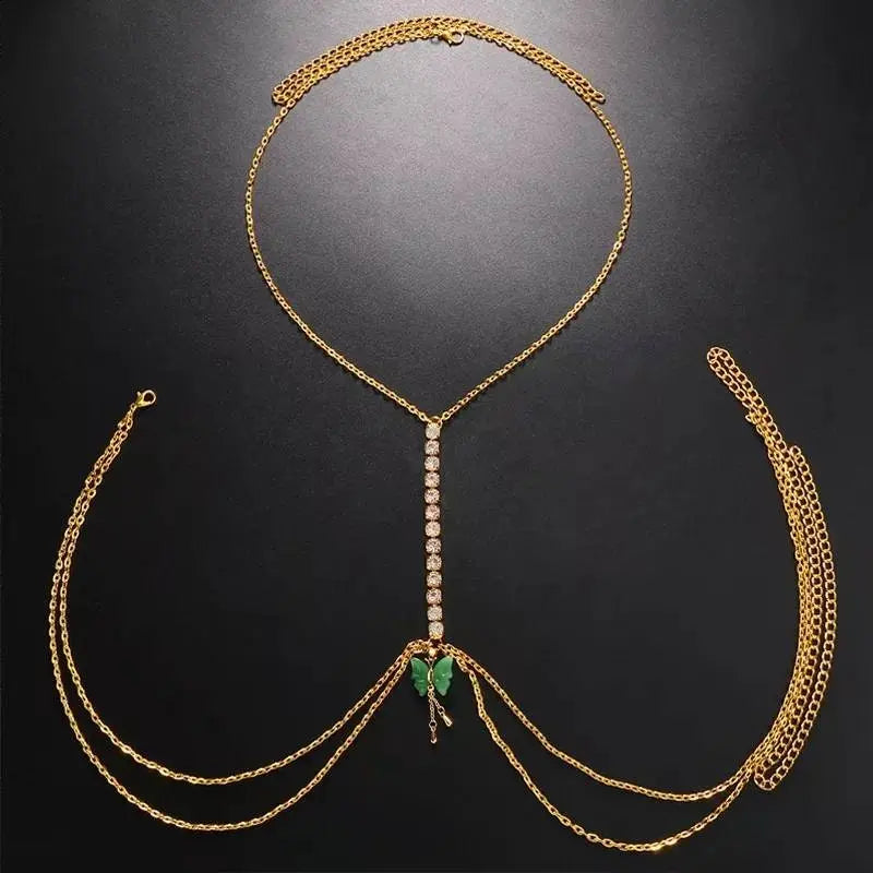 Colored Butterfly Chain Rhinestones Bra Body Sexy Bikini Silver Gold Beauty Chest Bracket Bras Nightclub and Partying Body Jewelry for Women JettsJewelers