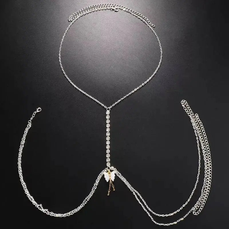 Colored Butterfly Chain Rhinestones Bra Body Sexy Bikini Silver Gold Beauty Chest Bracket Bras Nightclub and Partying Body Jewelry for Women JettsJewelers