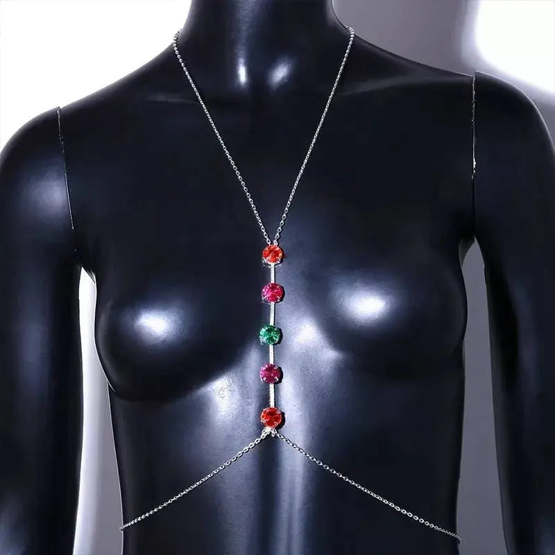 Colored Gems Chain Rhinestones Bra Body Sexy Bikini Silver Gold Beauty Chest Bracket Bras Nightclub and Partying Body Jewelry for Women JettsJewelers