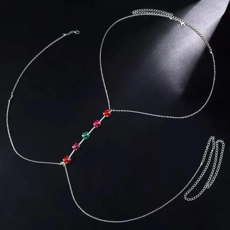 Colored Gems Chain Rhinestones Bra Body Sexy Bikini Silver Gold Beauty Chest Bracket Bras Nightclub and Partying Body Jewelry for Women JettsJewelers