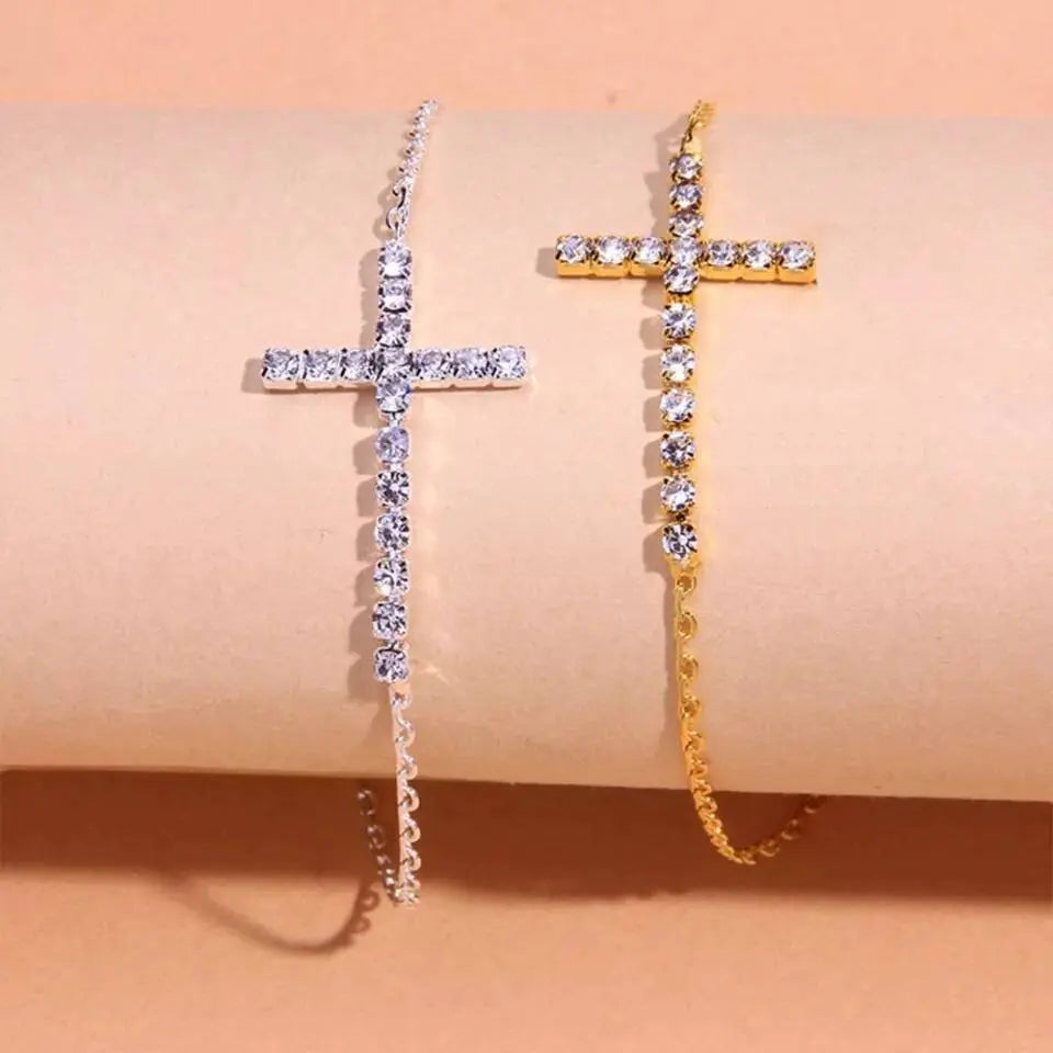 Cross Rhinestones Anklet Foot Jewelry for Women Beach Barefoot Chain Bracelet On the Leg Accessories Gift - JettsJewelers