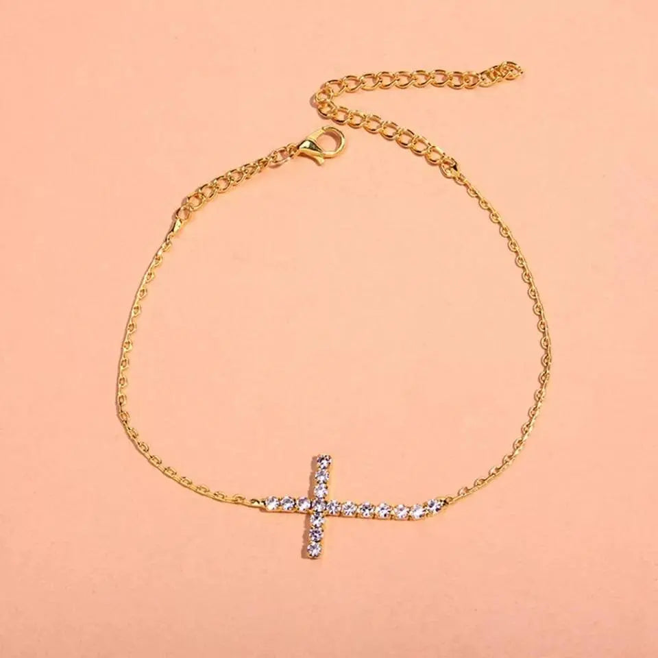 Cross Rhinestones Anklet Foot Jewelry for Women Beach Barefoot Chain Bracelet On the Leg Accessories Gift - JettsJewelers