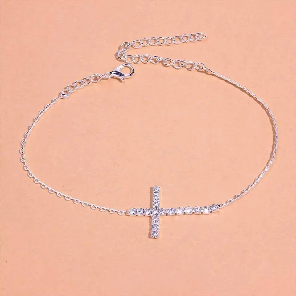 Cross Rhinestones Anklet Foot Jewelry for Women Beach Barefoot Chain Bracelet On the Leg Accessories Gift - JettsJewelers