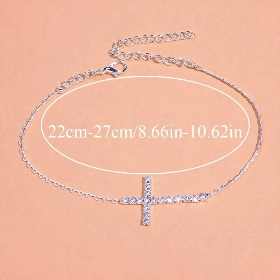 Cross Rhinestones Anklet Foot Jewelry for Women Beach Barefoot Chain Bracelet On the Leg Accessories Gift - JettsJewelers