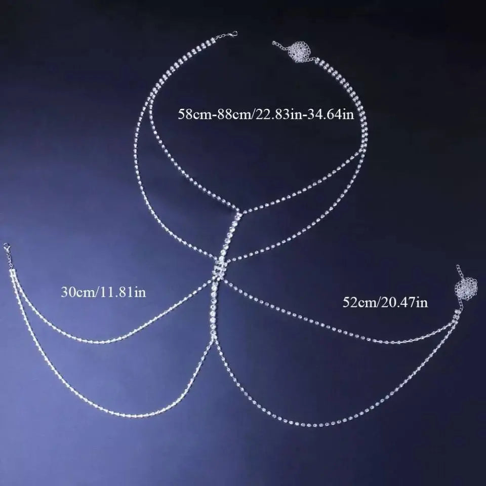 Crystal Body Chain Bikini Body Chains Nightclub Chest Chain Fashion Body Jewelry for Women and Girls Rhinestone - JettsJewelers