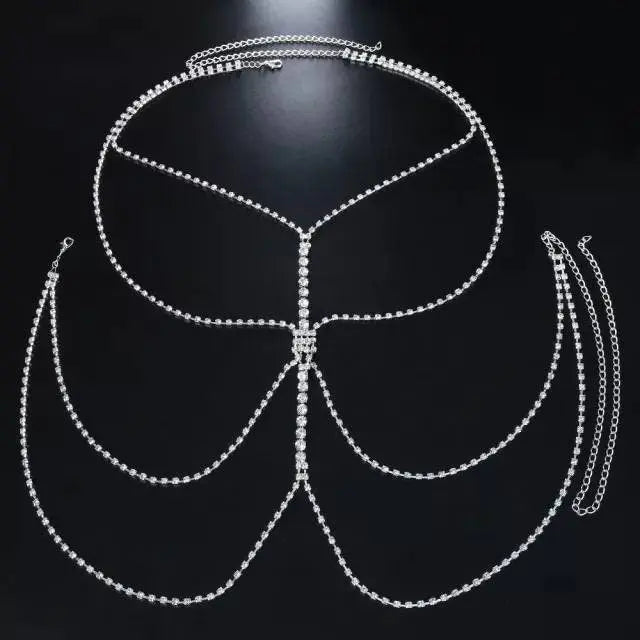 Crystal Body Chain Bikini Body Chains Nightclub Chest Chain Fashion Body Jewelry for Women and Girls Rhinestone - JettsJewelers