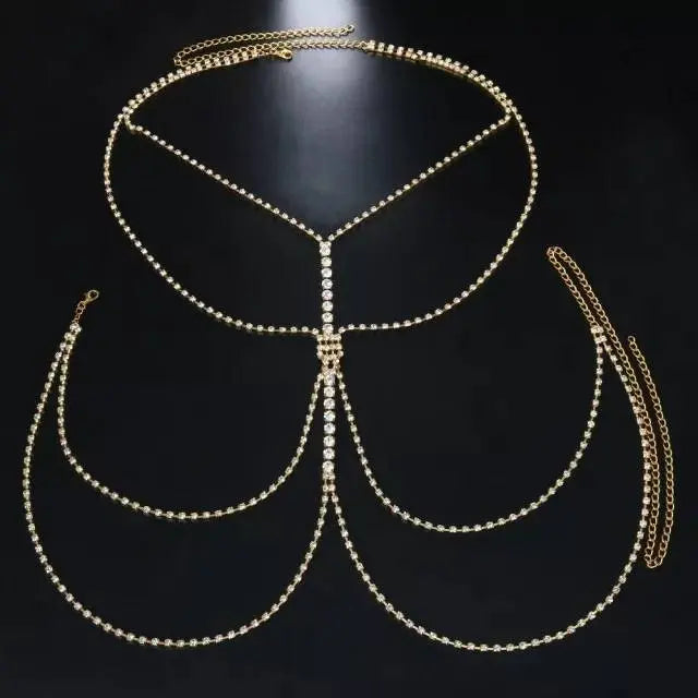 Crystal Body Chain Bikini Body Chains Nightclub Chest Chain Fashion Body Jewelry for Women and Girls Rhinestone - JettsJewelers
