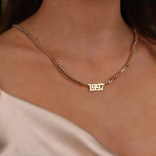 Cuban Link Chain Birth Year Necklace 1999 1998 1997 1996 2000 2001 Gold Stainless Steel JettsJewelers