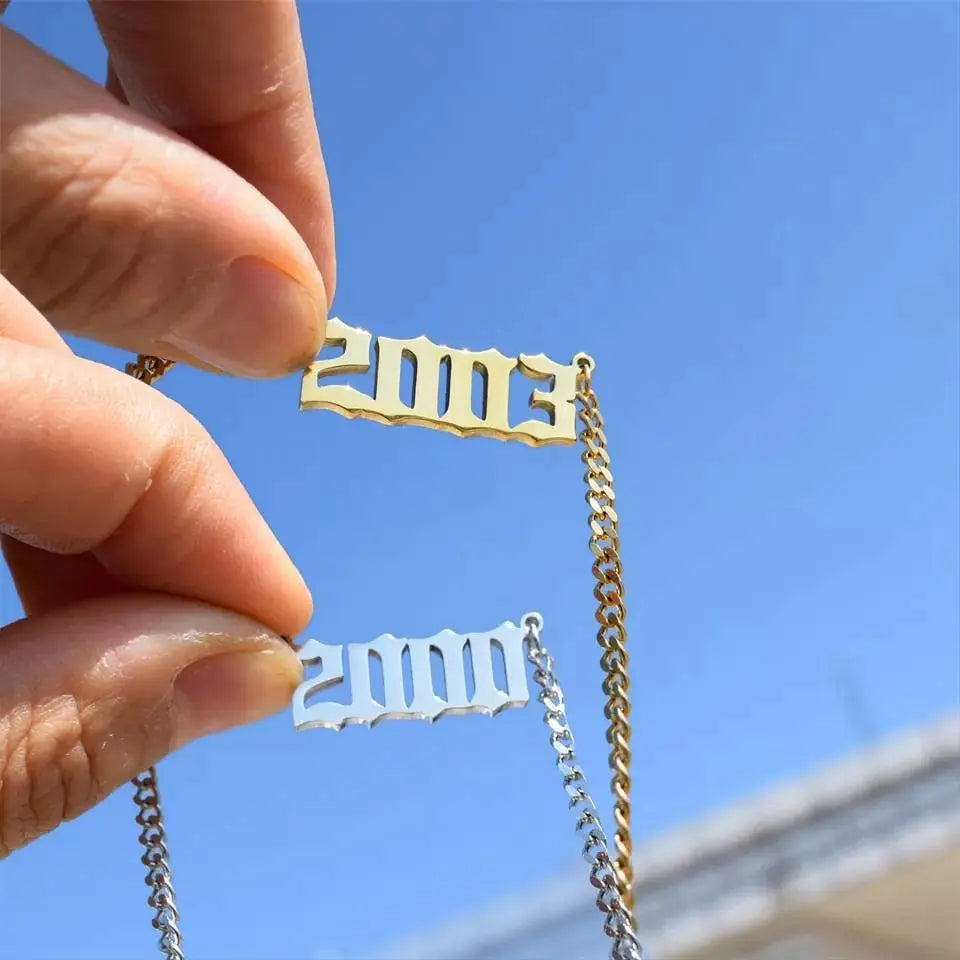 Cuban Link Chain Birth Year Necklace 1999 1998 1997 1996 2000 2001 Gold Stainless Steel JettsJewelers