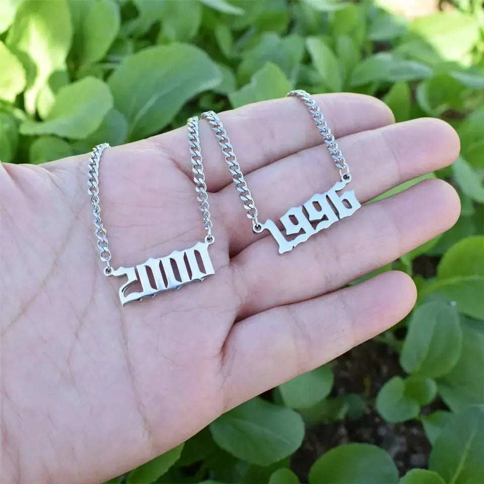 Cuban Link Chain Birth Year Necklace 1999 1998 1997 1996 2000 2001 Gold Stainless Steel JettsJewelers