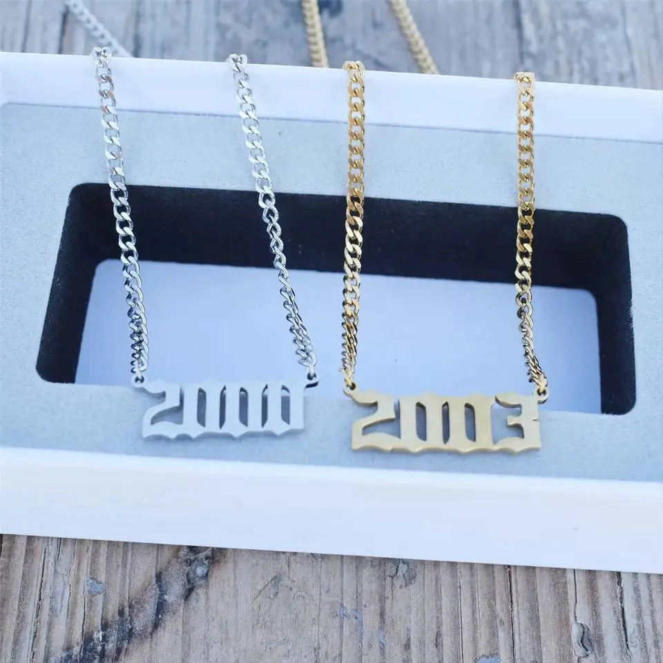 Cuban Link Chain Birth Year Necklace 1999 1998 1997 1996 2000 2001 Gold Stainless Steel JettsJewelers