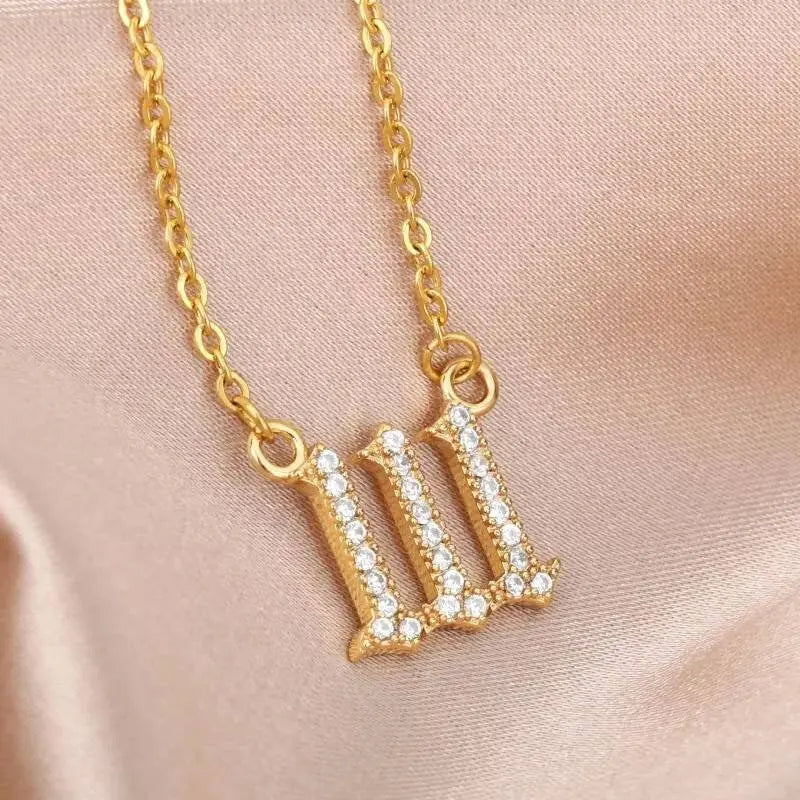 Cubic Zirconia Angel Number Necklace 111 222 333 444 555 666 777 888 999 Necklace Plated Old English Gold Number Stainless Steel Numerology JettsJewelers