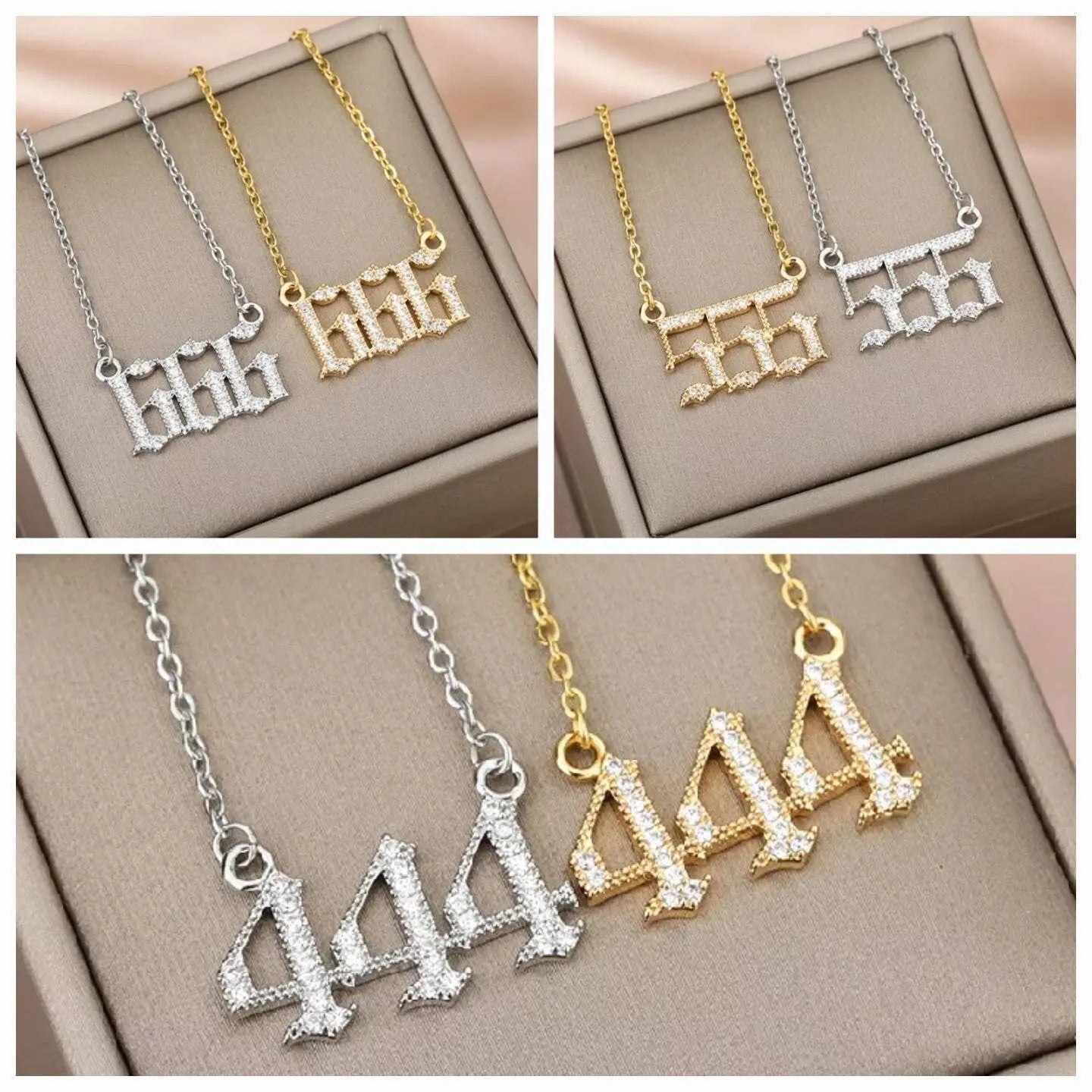 Cubic Zirconia Angel Number Necklace 111 222 333 444 555 666 777 888 999 Necklace Plated Old English Gold Number Stainless Steel Numerology JettsJewelers