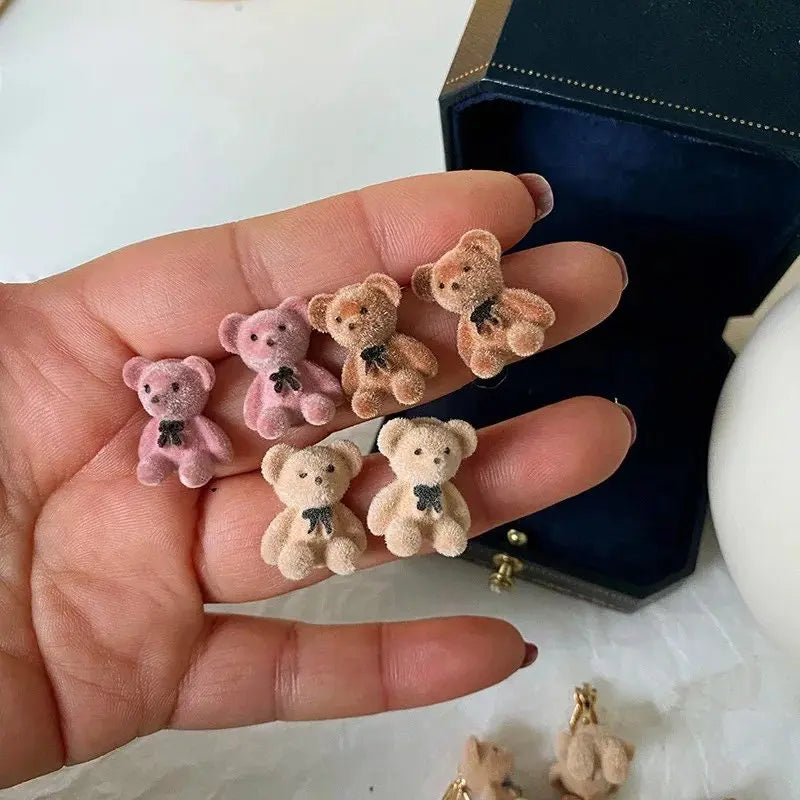 Cute Flocking Bow Bear Stud Earrings Fashion Jewelry Animal Stud Earrings Dainty Earring for Women Girls - JettsJewelers