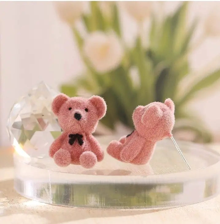 Cute Flocking Bow Bear Stud Earrings Fashion Jewelry Animal Stud Earrings Dainty Earring for Women Girls - JettsJewelers