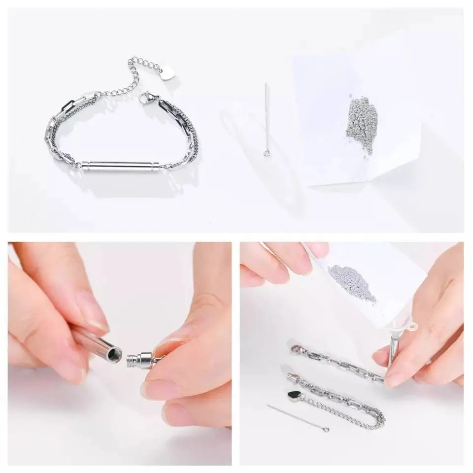 Cylinder Cremation Jewelry Urn Bracelet for Ashes for Women Men Classic Crystal Cremation Memorial Bracelet Stainless Steel Keepsake Jewelry - JettsJewelers