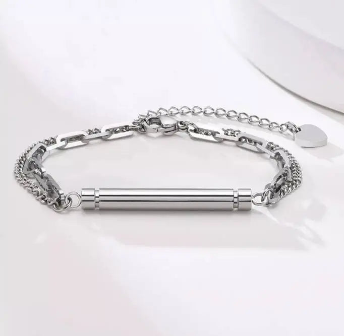Cylinder Cremation Jewelry Urn Bracelet for Ashes for Women Men Classic Crystal Cremation Memorial Bracelet Stainless Steel Keepsake Jewelry - JettsJewelers