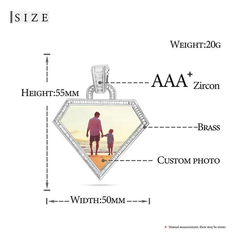 Diamond Photo Necklace with Engraving Personalized for Men Women, 18K Gold/Platinum Plated AAA CZ Medallion Customized Photo Pendant JettsJewelers