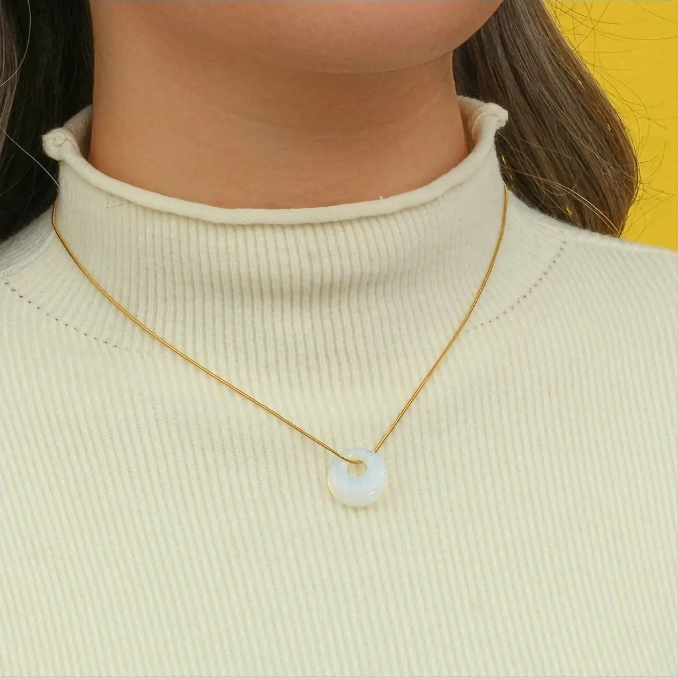 Donut Gemstone Carnelian Aventurine Malachite Turquoise Gold Simple Snake Chain Necklace for Women JettsJewelers