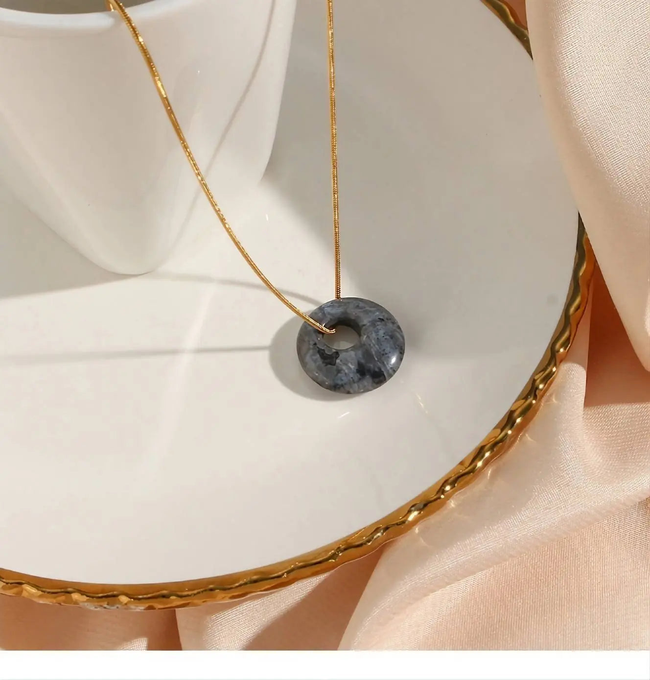 Donut Gemstone Carnelian Aventurine Malachite Turquoise Gold Simple Snake Chain Necklace for Women JettsJewelers