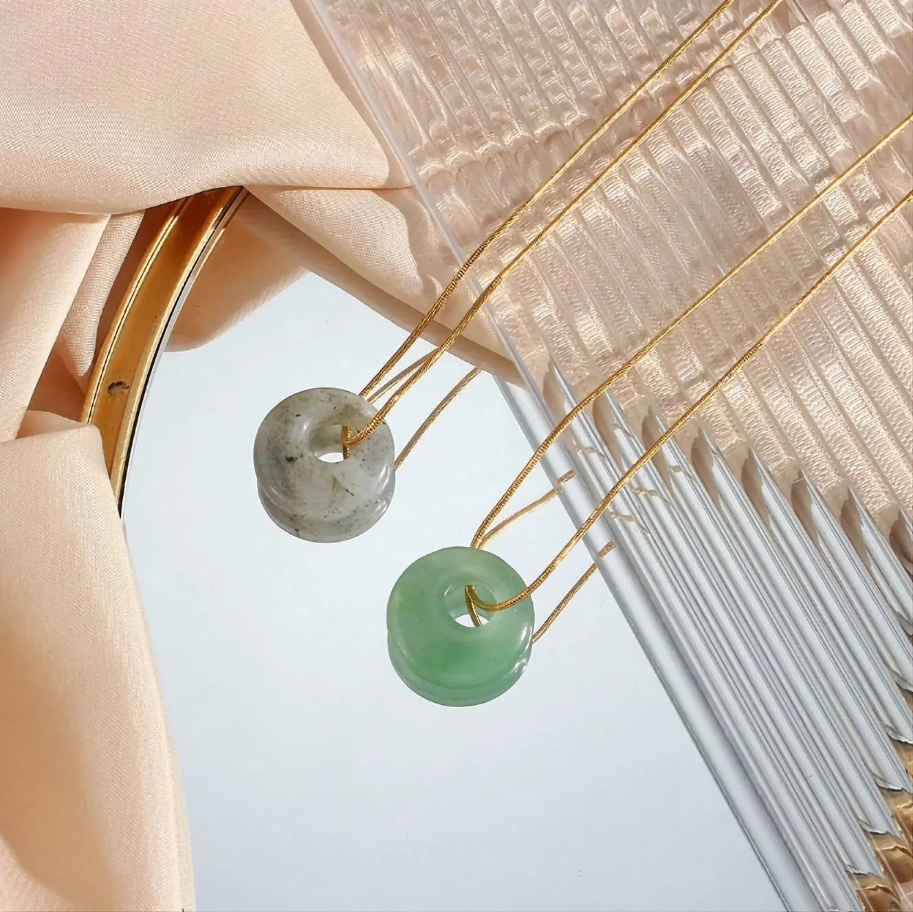 Donut Gemstone Carnelian Aventurine Malachite Turquoise Gold Simple Snake Chain Necklace for Women JettsJewelers