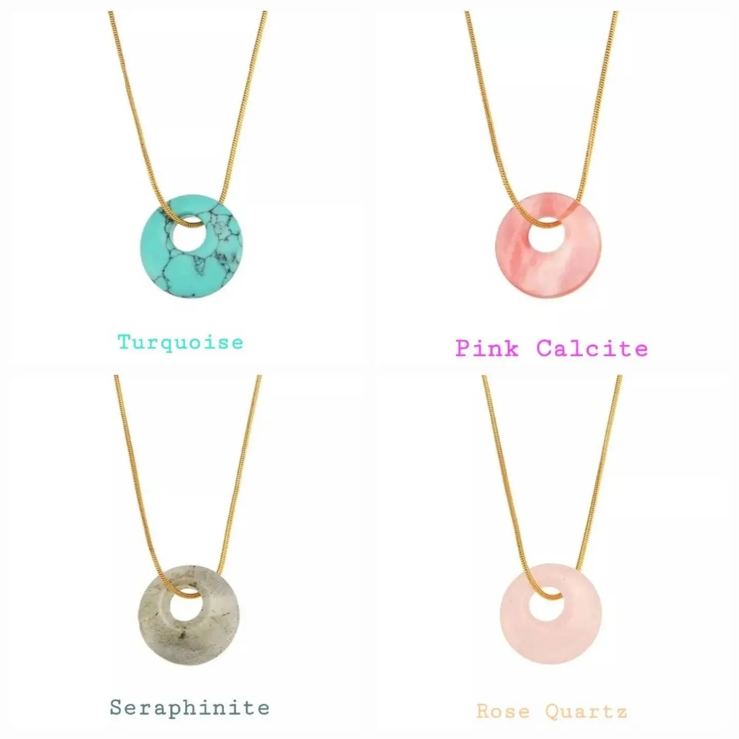 Donut Gemstone Carnelian Aventurine Malachite Turquoise Gold Simple Snake Chain Necklace for Women JettsJewelers