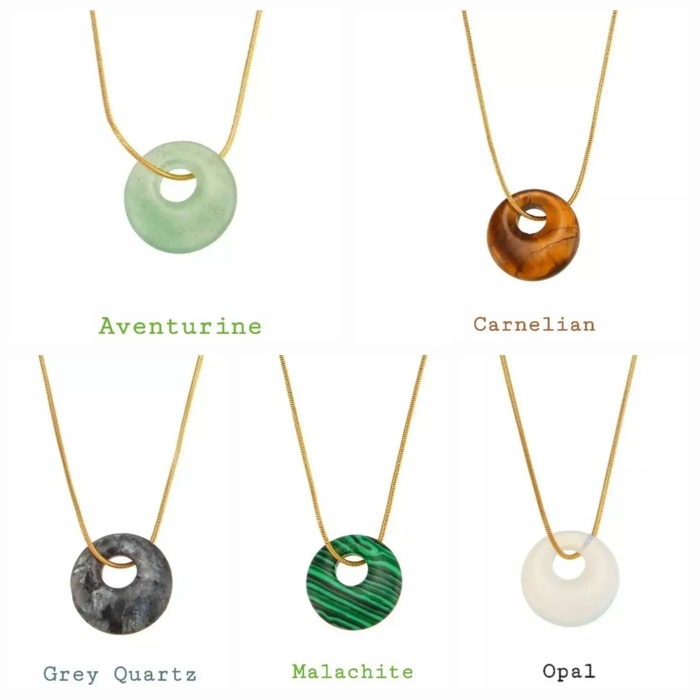 Donut Gemstone Carnelian Aventurine Malachite Turquoise Gold Simple Snake Chain Necklace for Women JettsJewelers