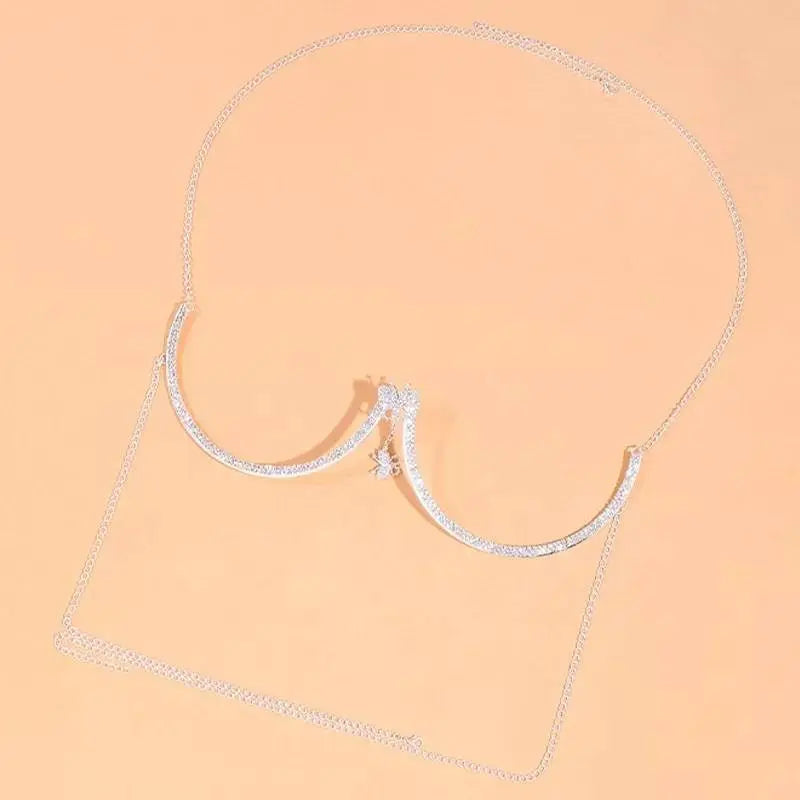 Double Butterfly Rhinestone Bra Body Chain Sexy Bikini Gold  Beauty Crystal Chest Bracket Bras Chain Nightclub Body Jewelry for Women JettsJewelers