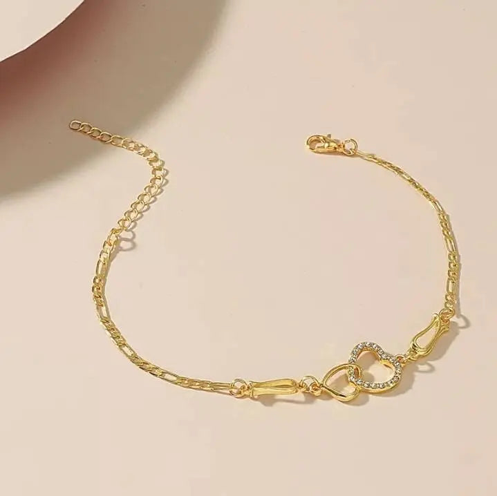 Double Heart Ankle For Women Bracelet Gold Silver Color Crystal Barefoot Beach Accessories Anklet Leg Chain jewelry Gift JettsJewelers
