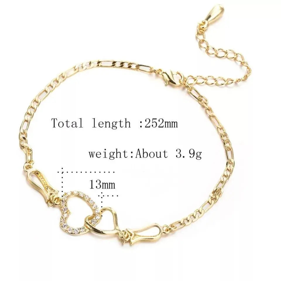 Double Heart Ankle For Women Bracelet Gold Silver Color Crystal Barefoot Beach Accessories Anklet Leg Chain jewelry Gift JettsJewelers