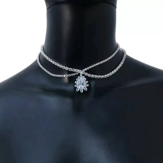 Double Layered Zircon Drop Choker Gold and Silver Choker Necklace Collar JettsJewelers