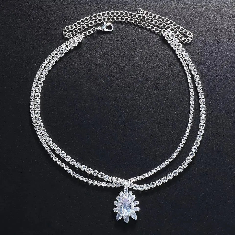 Double Layered Zircon Drop Choker Gold and Silver Choker Necklace Collar JettsJewelers