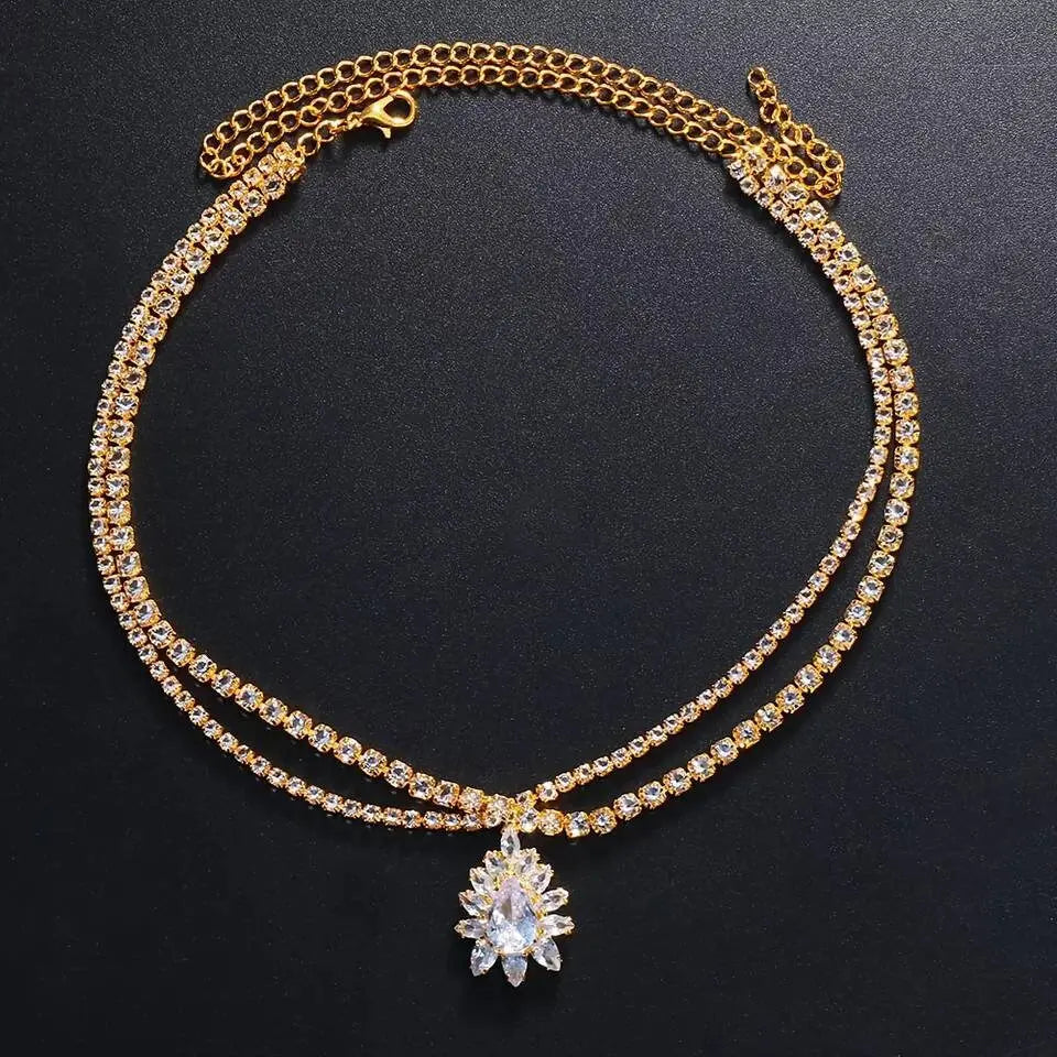 Double Layered Zircon Drop Choker Gold and Silver Choker Necklace Collar JettsJewelers