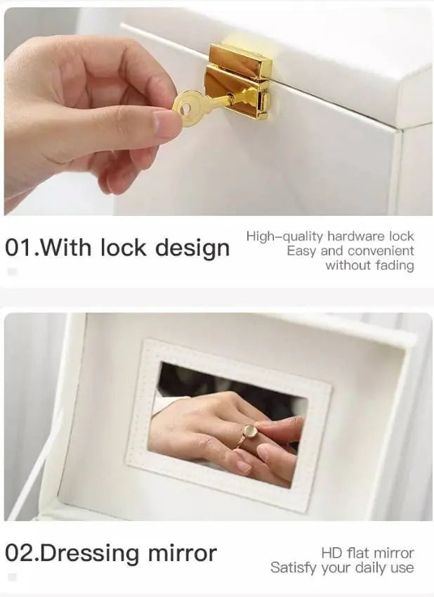 Dream Butterfly Jewelry Boxes for Woman, 3 Layer PU Leather Jewelry Organizer Box with Mirror and Lock. Medium Sized Portable Travel JettsJewelers